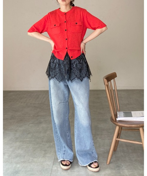 She's Closet(シーズクローゼット)の「フレンチスリーブ 裾レースTシャツチュニック ワンピース(チュニック・レディース・ホワイト/グレー/ブラック・FREE)」の19枚目の写真