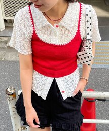 キャミソール（レッド/赤色系・花柄・ボタニカル柄）ファッション通販
