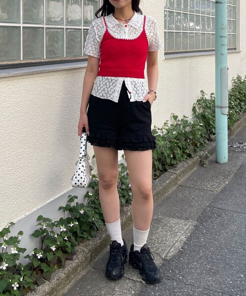 CIAOPANIC(チャオパニック)の「2WAYフラワーカットアウトニットキャミビスチェ(キャミソール・レディース・ネイビー/レッド/ブラウン・ONE SIZE)」の19枚目の写真