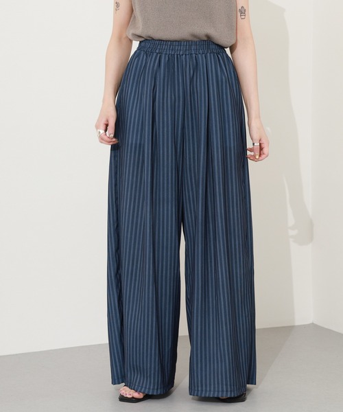crossi(クロッシー)の「ストライプ柄リネン混イージーワイドパンツ(その他パンツ・レディース・ネイビー・38)」の9枚目の写真