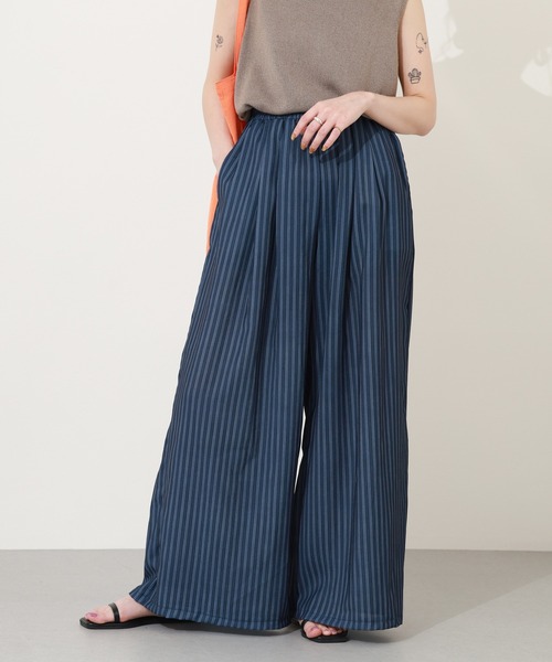 crossi(クロッシー)の「ストライプ柄リネン混イージーワイドパンツ(その他パンツ・レディース・ネイビー・38)」の5枚目の写真