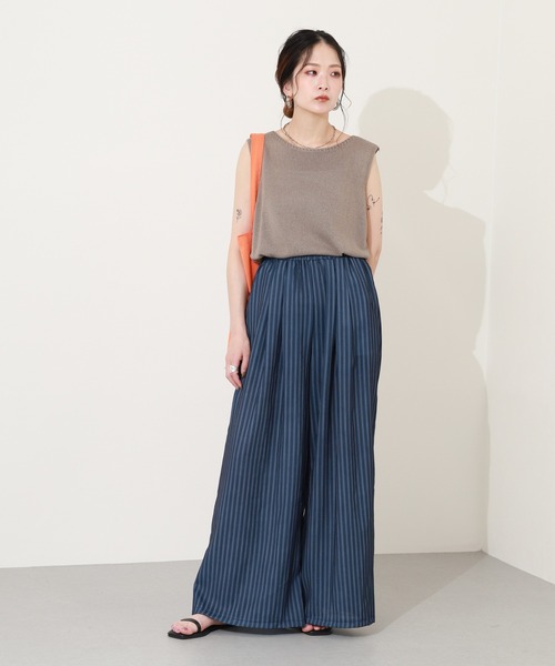 crossi(クロッシー)の「ストライプ柄リネン混イージーワイドパンツ(その他パンツ・レディース・ネイビー・38)」の7枚目の写真