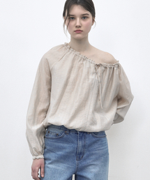 SHIRRING SHEER BLOUSE - BEIGE