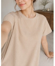 ワッフル素材 半袖ロングワンピース