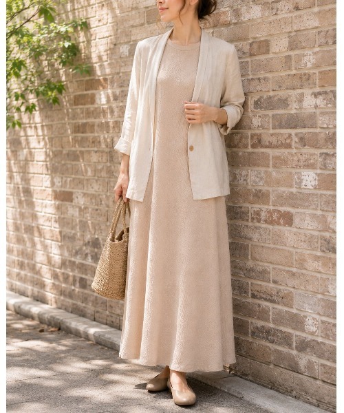 FAZVY(ファズビー)の「ワッフル素材 半袖ロングワンピース(ワンピース・レディース・ベージュ/ブラック・M)」の12枚目の写真