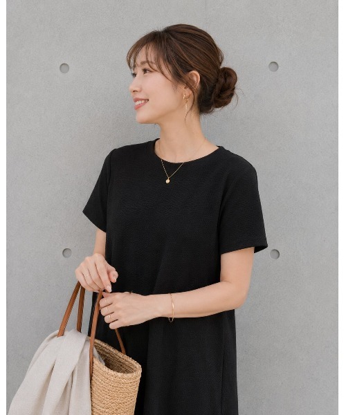FAZVY(ファズビー)の「ワッフル素材 半袖ロングワンピース(ワンピース・レディース・ベージュ/ブラック・M)」の6枚目の写真