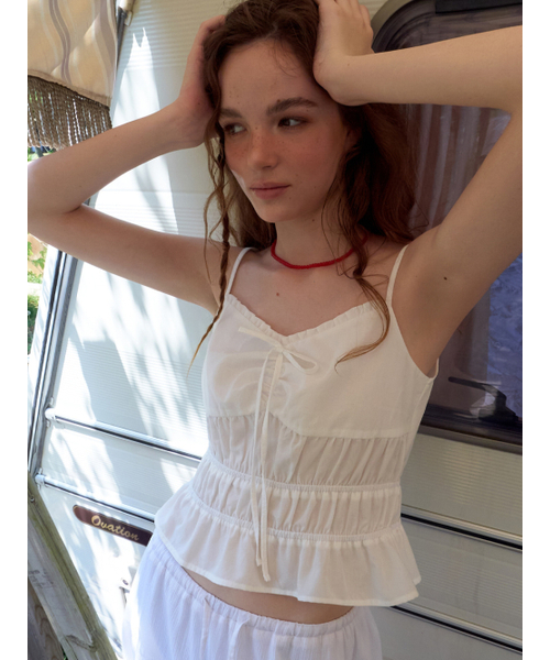 ETMON（エトモン）の「Smocked Cami Blouse, White（シャツ/ブラウス・レディース・その他・SMALL/MEDIUM）」の4枚目の写真