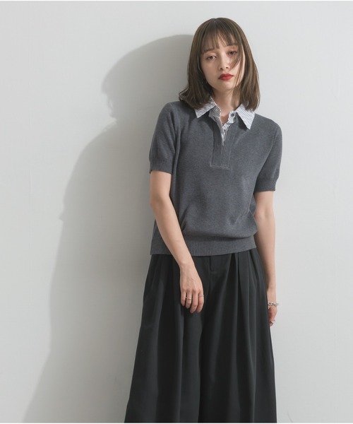 OandI(オーアンドアイ)の「ストライプ襟ポロニット(ポロシャツ・レディース・チャコールグレー/ブラック/ライトグレー・FREE)」の17枚目の写真