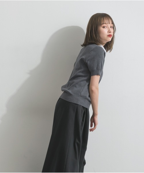 OandI(オーアンドアイ)の「ストライプ襟ポロニット(ポロシャツ・レディース・チャコールグレー/ブラック/ライトグレー・FREE)」の14枚目の写真