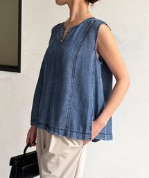 パウダー加工デニムノースリブラウス