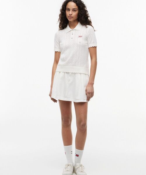 tommy jeans(トミー ジーンズ)の「レース編みショートスリーブポロニット(ポロシャツ・レディース・レッド系/ネイビー/ホワイト・SMALL/MEDIUM/X-SMALL)」の6枚目の写真
