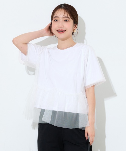 coca(coca)(コカ)の「シルキータッチチュールドッキングトップス(Tシャツ/カットソー・レディース・ブラック/ホワイト・L/M)」の3枚目の写真
