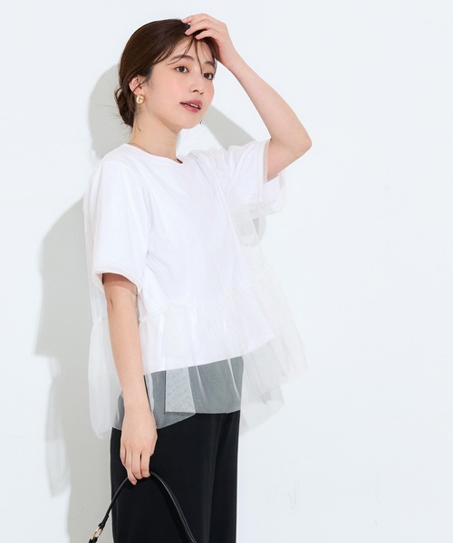 coca(coca)(コカ)の「シルキータッチチュールドッキングトップス(Tシャツ/カットソー・レディース・ブラック/ホワイト・L/M)」の5枚目の写真