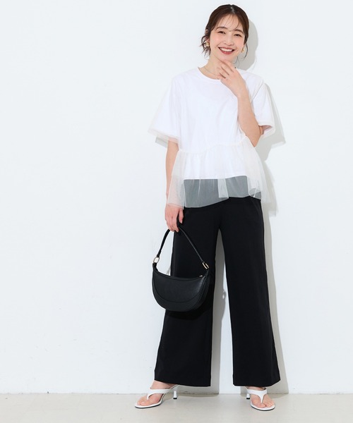 coca(coca)(コカ)の「シルキータッチチュールドッキングトップス(Tシャツ/カットソー・レディース・ブラック/ホワイト・L/M)」の6枚目の写真