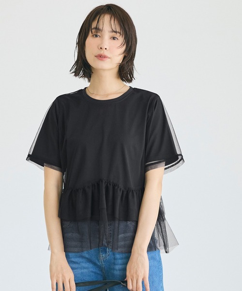 coca(coca)(コカ)の「シルキータッチチュールドッキングトップス(Tシャツ/カットソー・レディース・ブラック/ホワイト・L/M)」の9枚目の写真