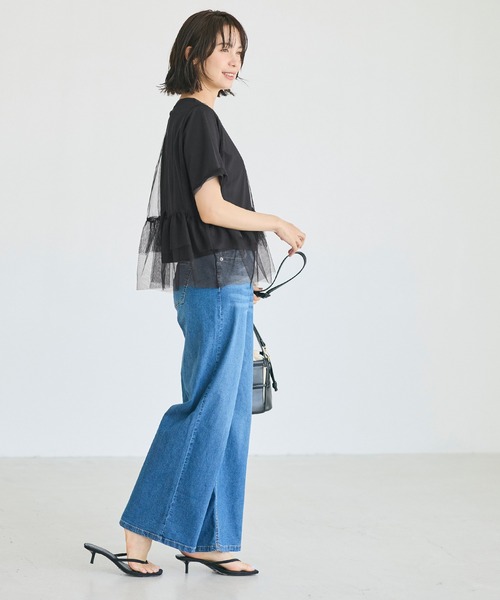 coca(coca)(コカ)の「シルキータッチチュールドッキングトップス(Tシャツ/カットソー・レディース・ブラック/ホワイト・L/M)」の11枚目の写真
