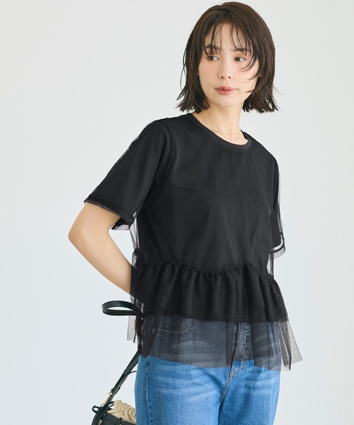 coca(coca)(コカ)の「シルキータッチチュールドッキングトップス(Tシャツ/カットソー・レディース・ブラック/ホワイト・L/M)」の12枚目の写真