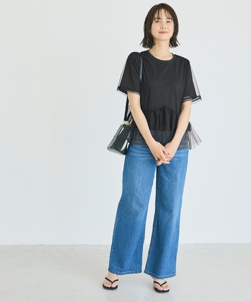 coca(coca)(コカ)の「シルキータッチチュールドッキングトップス(Tシャツ/カットソー・レディース・ブラック/ホワイト・L/M)」の14枚目の写真