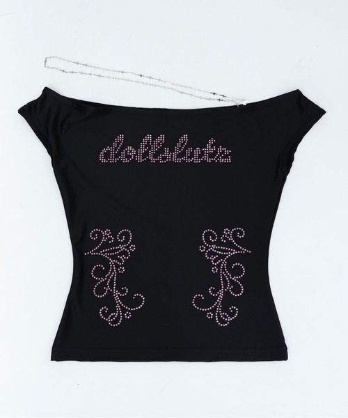 dollslutz(ドルズラッツ)の「【dollslutz】nude hourglass top/【ドルズラッツ】ヌーディーサテントップス(Tシャツ/カットソー・レディース・ブラック/アイボリー・FREE)」の3枚目の写真