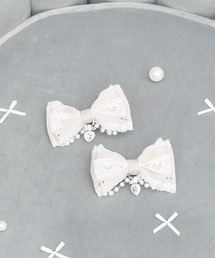 ダブルクラウン×ハートレースりぼん2個SET（バレッタ/ヘアクリップ
