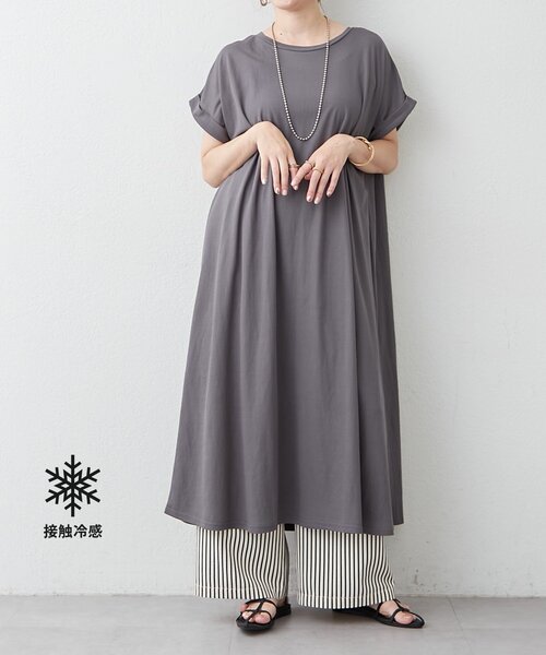 Remind me and forever(リマインドミーアンドフォーエバー)の「【接触冷感ひんやりタッチ】カノコAラインワンピース(ワンピース・レディース・チャコールグレー/ブラック・FREE)」の2枚目の写真