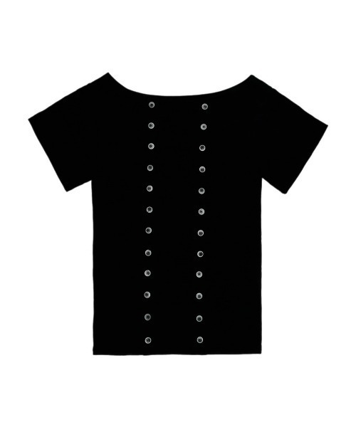 Chikashitsu +(チカシツプラス)の「【Chikashitsu +】Manny Short-Sleeve Button T-shirt / 【チカシツプラス】メニーショートスリーブボタン半袖Tシャツ(Tシャツ/カットソー・レディース・ホワイト/ブラック・ONE SIZE)」の12枚目の写真