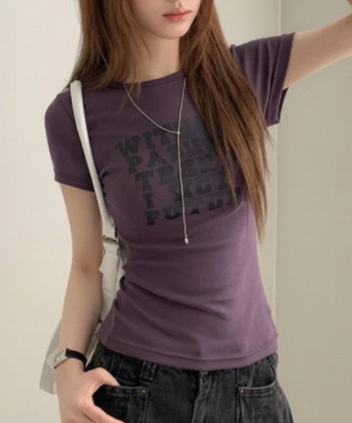 VIVID LADY(ビビッドレディー)の「英字プリント 半袖Tシャツ(Tシャツ/カットソー・レディース・グレー/アイボリー/パープル/ブラック・FREE)」の13枚目の写真