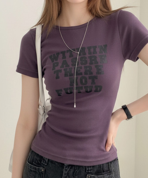 VIVID LADY(ビビッドレディー)の「英字プリント 半袖Tシャツ(Tシャツ/カットソー・レディース・グレー/アイボリー/パープル/ブラック・FREE)」の15枚目の写真