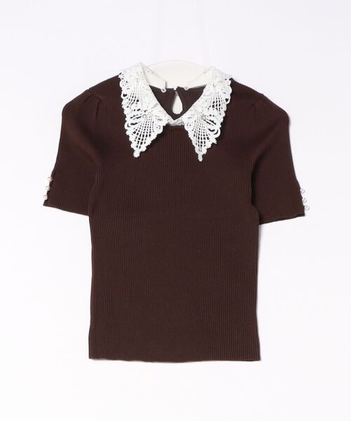 tocco closet（トッコ　クローゼット）の「ビジューパール付きリボンレースプルオーバー（その他トップス・レディース・ブラック/ブラウン/チャコールグレー・M）」の3枚目の写真