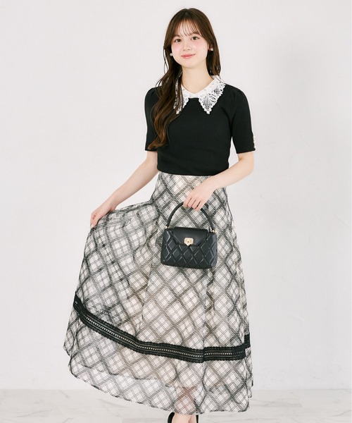tocco closet(トッコ クローゼット)の「ビジューパール2WAYリボンレース襟付きリブニットプルオーバー(ニット/セーター・レディース・ブラック/ブラウン/チャコールグレー・M)」の7枚目の写真