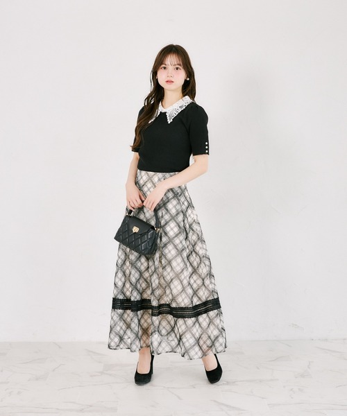tocco closet(トッコ クローゼット)の「ビジューパール2WAYリボンレース襟付きリブニットプルオーバー(ニット/セーター・レディース・ブラック/ブラウン/チャコールグレー・M)」の5枚目の写真