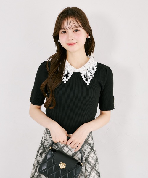 tocco closet(トッコ クローゼット)の「ビジューパール2WAYリボンレース襟付きリブニットプルオーバー(ニット/セーター・レディース・ブラック/ブラウン/チャコールグレー・M)」の8枚目の写真
