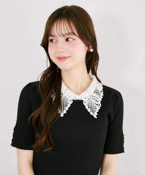 tocco closet(トッコ クローゼット)の「ビジューパール2WAYリボンレース襟付きリブニットプルオーバー(ニット/セーター・レディース・ブラック/ブラウン/チャコールグレー・M)」の9枚目の写真