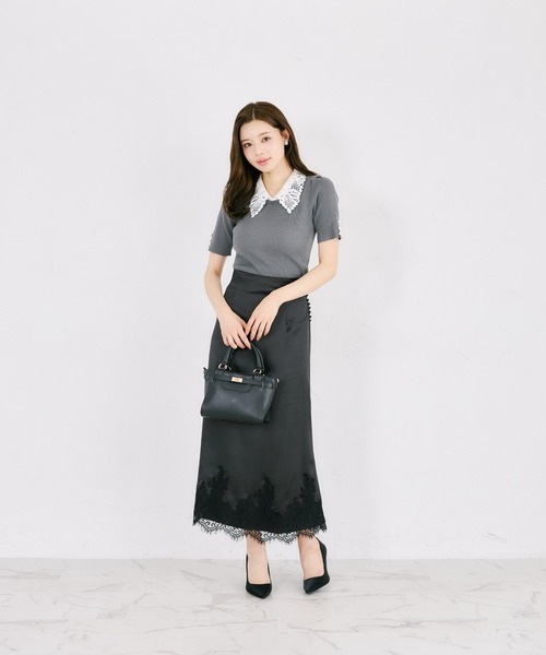 tocco closet(トッコ クローゼット)の「ビジューパール2WAYリボンレース襟付きリブニットプルオーバー(ニット/セーター・レディース・ブラック/ブラウン/チャコールグレー・M)」の12枚目の写真