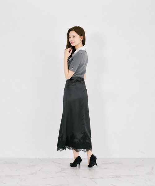 tocco closet(トッコ クローゼット)の「ビジューパール2WAYリボンレース襟付きリブニットプルオーバー(ニット/セーター・レディース・ブラック/ブラウン/チャコールグレー・M)」の13枚目の写真