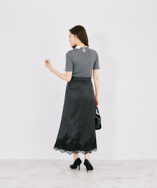 tocco closet(トッコ クローゼット)の「ビジューパール2WAYリボンレース襟付きリブニットプルオーバー(ニット/セーター・レディース・ブラック/ブラウン/チャコールグレー・M)」の14枚目の写真
