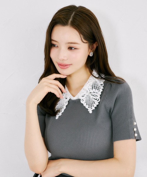 tocco closet(トッコ クローゼット)の「ビジューパール2WAYリボンレース襟付きリブニットプルオーバー(ニット/セーター・レディース・ブラック/ブラウン/チャコールグレー・M)」の18枚目の写真