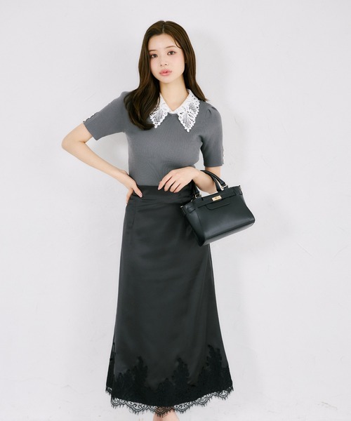 tocco closet(トッコ クローゼット)の「ビジューパール2WAYリボンレース襟付きリブニットプルオーバー(ニット/セーター・レディース・ブラック/ブラウン/チャコールグレー・M)」の15枚目の写真
