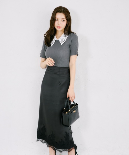 tocco closet(トッコ クローゼット)の「ビジューパール2WAYリボンレース襟付きリブニットプルオーバー(ニット/セーター・レディース・ブラック/ブラウン/チャコールグレー・M)」の16枚目の写真