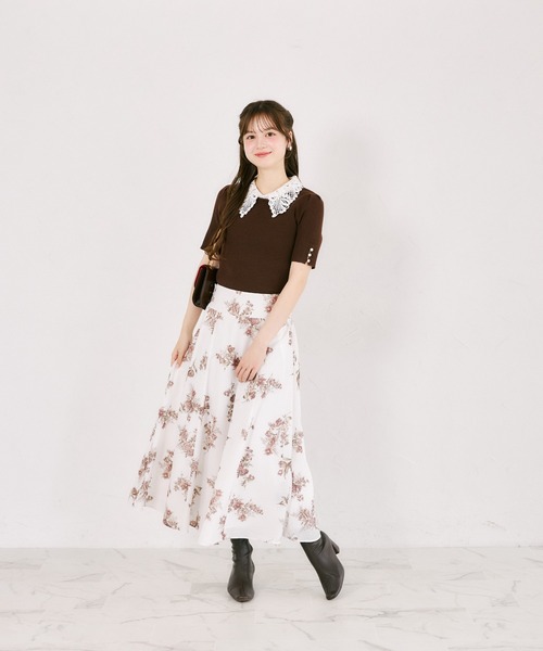 tocco closet(トッコ クローゼット)の「ビジューパール2WAYリボンレース襟付きリブニットプルオーバー(ニット/セーター・レディース・ブラック/ブラウン/チャコールグレー・M)」の22枚目の写真
