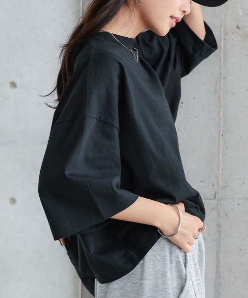 KOBE LETTUCE（コウベレタス）の「[ 汗じみ防止＆UVカット ] クロップドクルーネックボックスTシャツ（Tシャツ/カットソー・レディース・ネイビー/ブラック/オレンジ系/杢グレー/アイボリー/カーキ系/オフホワイト・M）」の11枚目の写真
