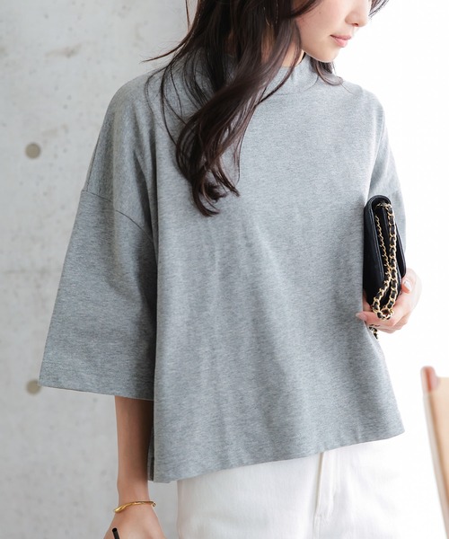 KOBE LETTUCE（コウベレタス）の「[ 汗じみ防止＆UVカット ] クロップドクルーネックボックスTシャツ（Tシャツ/カットソー・レディース・ネイビー/ブラック/オレンジ系/杢グレー/アイボリー/カーキ系/オフホワイト・M）」の15枚目の写真