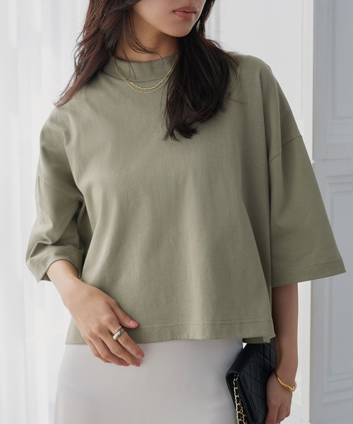 KOBE LETTUCE（コウベレタス）の「[ 汗じみ防止＆UVカット ] クロップドクルーネックボックスTシャツ（Tシャツ/カットソー・レディース・ネイビー/ブラック/オレンジ系/杢グレー/アイボリー/カーキ系/オフホワイト・M）」の16枚目の写真