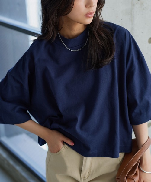 KOBE LETTUCE（コウベレタス）の「[ 汗じみ防止＆UVカット ] クロップドクルーネックボックスTシャツ（Tシャツ/カットソー・レディース・ネイビー/ブラック/オレンジ系/杢グレー/アイボリー/カーキ系/オフホワイト・M）」の17枚目の写真