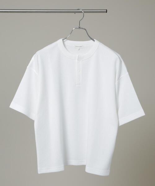 NANO universe(ナノユニバース)の「NORMANBROS/ショート丈ワッフルヘンリーネックTシャツ 半袖(Tシャツ/カットソー・メンズ・オフホワイト/ブラック・M/L)」の1枚目の写真