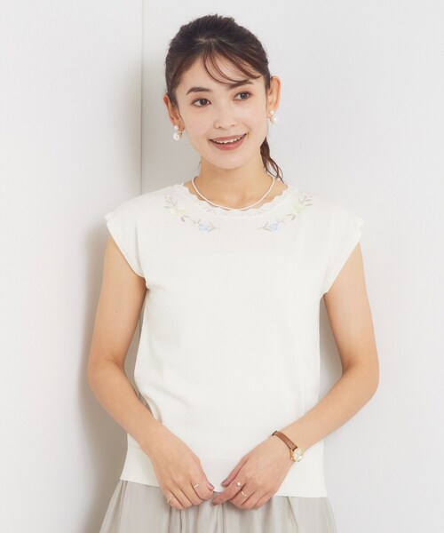 ITS'DEMO(イッツデモ)の「スカラップ刺繍ニット(Tシャツ/カットソー・レディース・ベビーピンク/ネイビー/アイボリー・00)」の9枚目の写真