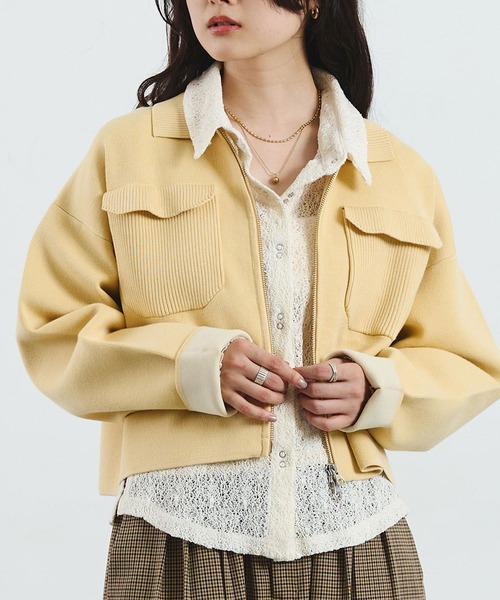 ROSE BUD（ローズバッド）の「COLLARED ZIP CARDIGAN（カーディガン/ボレロ・レディース・ブラウン/レッド/ライトイエロー・ONE SIZE）」の2枚目の写真