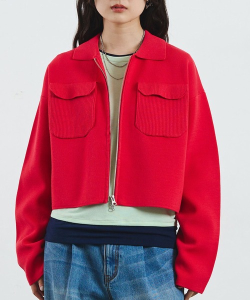 ROSE BUD（ローズバッド）の「COLLARED ZIP CARDIGAN（カーディガン/ボレロ・レディース・ブラウン/レッド/ライトイエロー・ONE SIZE）」の3枚目の写真