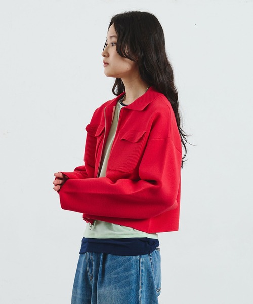 ROSE BUD（ローズバッド）の「COLLARED ZIP CARDIGAN（カーディガン/ボレロ・レディース・ブラウン/レッド/ライトイエロー・ONE SIZE）」の19枚目の写真