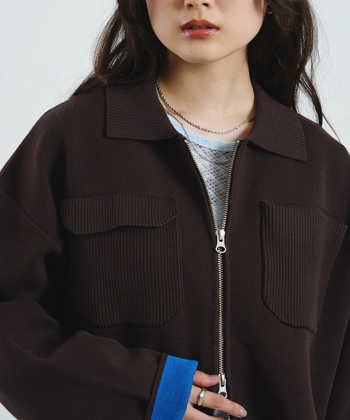 ROSE BUD（ローズバッド）の「COLLARED ZIP CARDIGAN（カーディガン/ボレロ・レディース・ブラウン/レッド/ライトイエロー・ONE SIZE）」の5枚目の写真